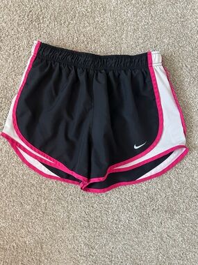 Nike Women's Black Athletic Shorts with Pink and White Trim